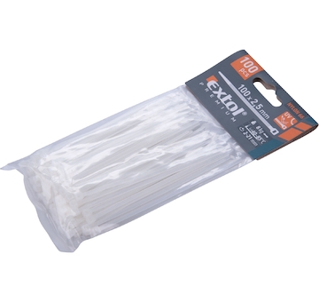 pásky stahovací bílé, 100x2,5mm, 100ks, nylon